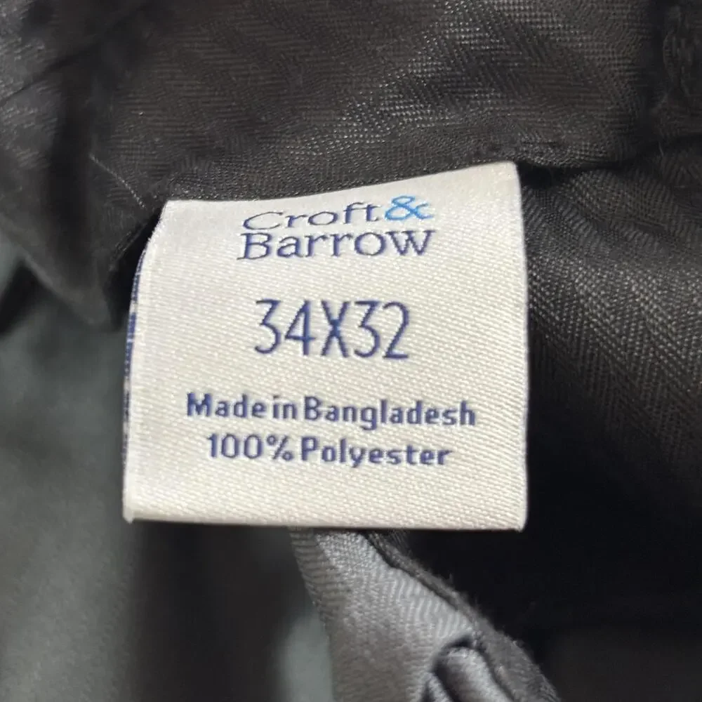 Croft & Barrow Pants Mens 34x32 Gray Easy Care Dress Classic Fit Stretch NEW